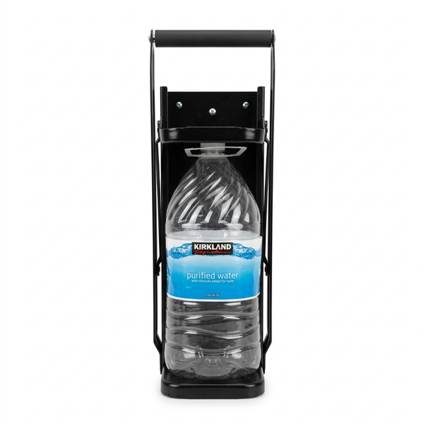 BIG CAN CRUSHER front view — 1-gallon water bottle loaded and ready to crush