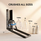BIG CAN CRUSHER crushes all sizes — 1 gallon, 2L, 16.9 oz bottles and 12 oz aluminum cans